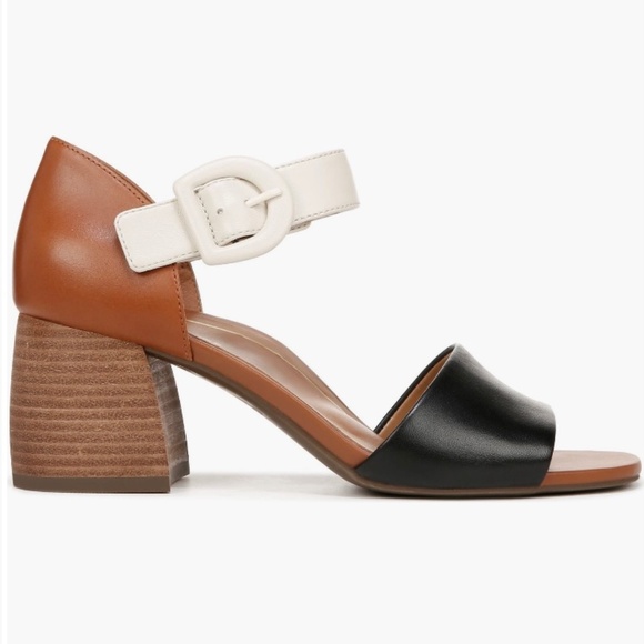 Vionic Chardonnay Block Heel Leather Sandal Tan Black Cream SZ 9.5 - Picture 1 of 14